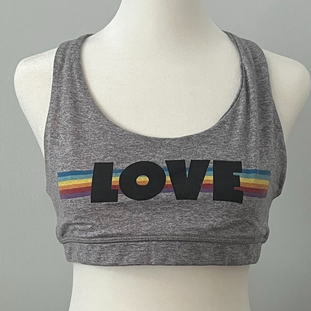 Good HYOUman - THE HALLE SPORTS BRA - LOVE - Heather Grey, Women's L, PRIDE